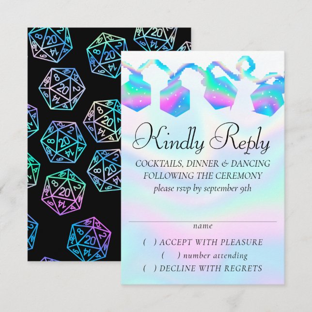 Cartão RSVP Luzes RPG | Holo Fantasy Tabletop PnP Gamer Dice (Frente/Verso)