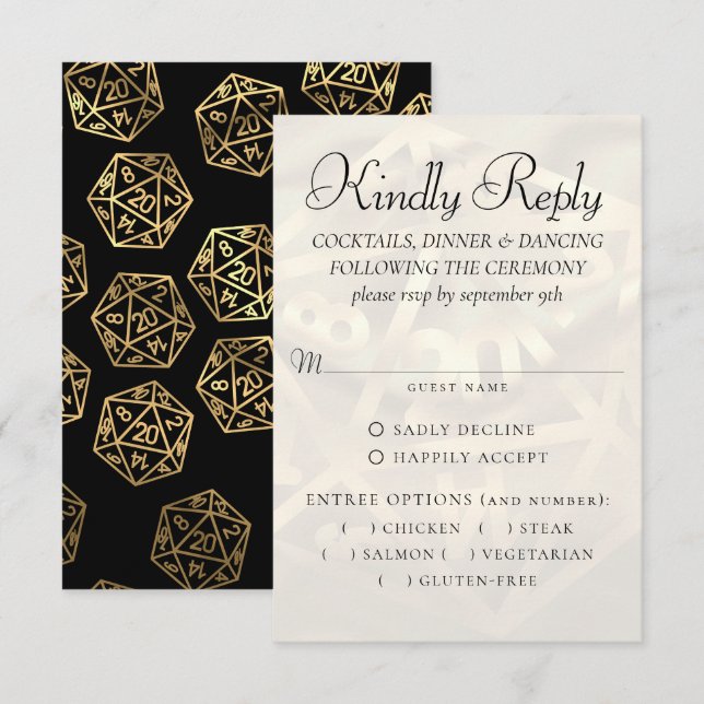 Cartão RSVP Luzes RPG | Tabletop Gamer Entree de Fantasia Dour (Frente/Verso)