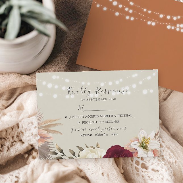 Cartão RSVP Luzes Rústicas de Corda Casamento (Criador carregado)