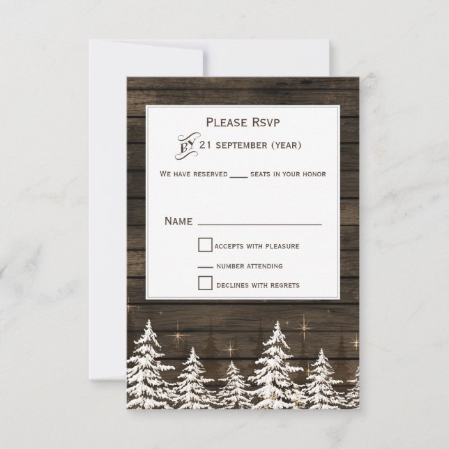 Cartão RSVP Madeira-celeiro Pinheiros-russos, pinheiros-padrão (Frente)
