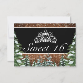 Cartão RSVP Madeira Negra e Floresta Pine Tiara Sweet 16