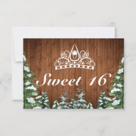Cartão RSVP Madeira Neves e Floresta Rural Pine Tiara Sweet 16