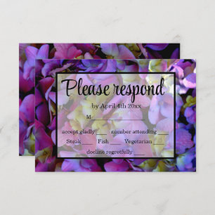 Cartão RSVP Magenta Púrpura Amarelo Amarelo Flores Hydrangas T