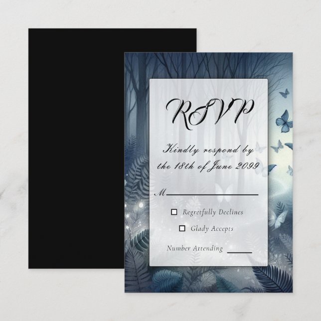 Cartão RSVP Mágica Lua e Meia-Noite (Frente/Verso)