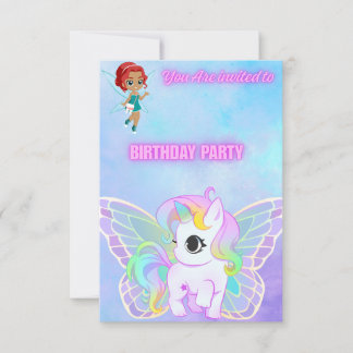 Cartão RSVP Magical Fairy and Butterfly Unicorn Flat Card