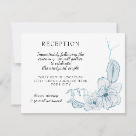 Cartão RSVP Magnolia Floral Watercolor Azul n Recepção Branca