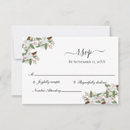 Cartão RSVP Magnólias Brancas Casamento Elegante