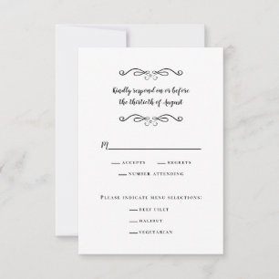 Cartão RSVP Mala Branca e Clássica Negra de Casamento Elegante
