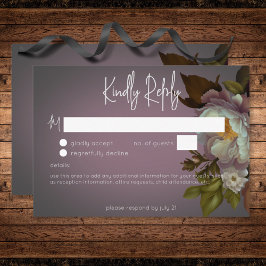 Cartão RSVP Maldição Escura Mauve Floral Moderno Casamento Sem
