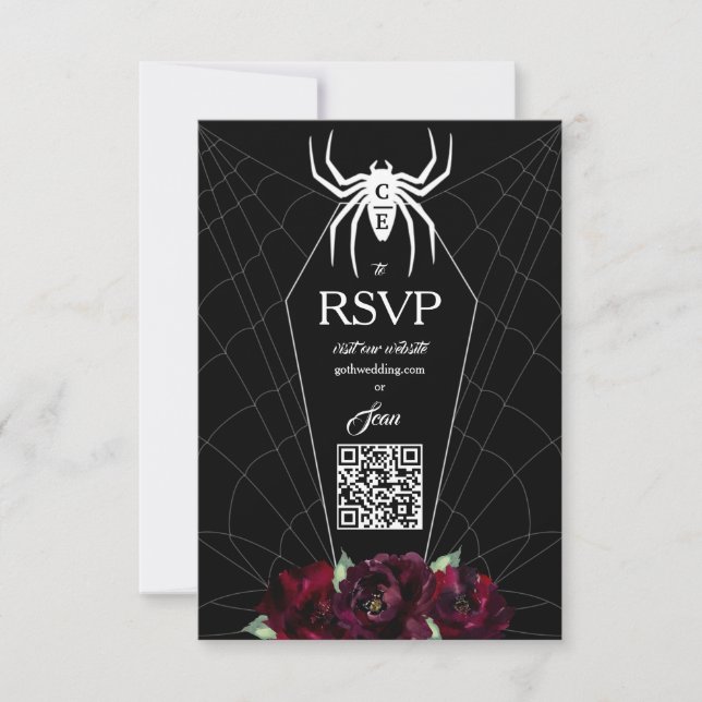 Cartão RSVP Maldita cobertura da Web aranha em preto branco (Frente)