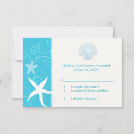 Cartão RSVP Malibu Blue Sea Shell Starfish Casamento de Praia