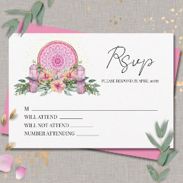 Cartão RSVP Mandala Metafísico de Cristais Florais Rosa Casame