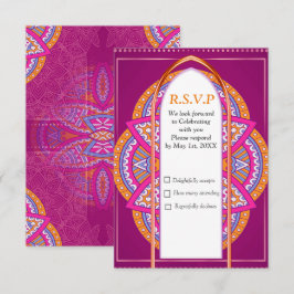 Cartão RSVP Mandalas em Cerise Pinks & machucando padrões repe