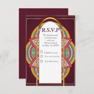 Cartão RSVP Mandalas em fundo Maroon