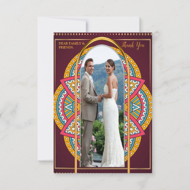 Cartão RSVP Mandalas em fundo Maroon (Frente)