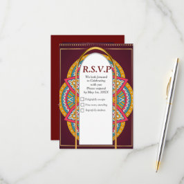 Cartão RSVP Mandalas em Marons Mistos - padrões Vermelho e Rep