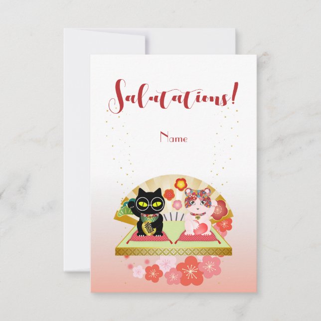 Cartão RSVP Maneki Neko Lucky Poiluna (Frente)