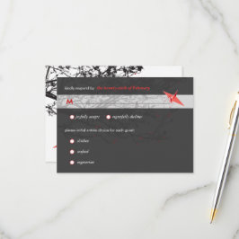 Cartão RSVP Manipulando papel originami gruda casamentos asiát