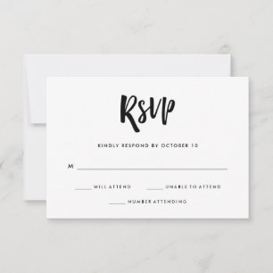 Cartão RSVP Manuscrito e Moderno Casamento Negro e Branco