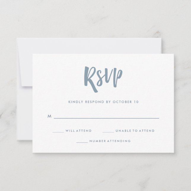 Cartão RSVP Manuscrito e Moderno | Dusty Blue Wedding (Frente)