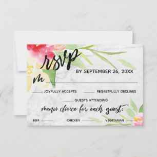 Cartão RSVP Manuscrito Palavras de Aquarela Flores de Marble E