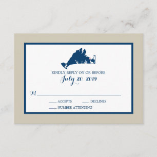 Cartão RSVP Mapa Azul Marthas Vineyard VP de Casamento