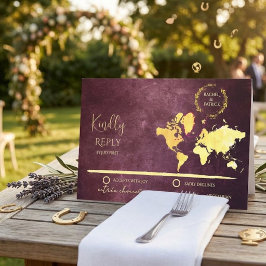 Cartão RSVP Mapa Personalizado da Jornada do Amor Casamento