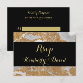 Cartão RSVP Marble Black e Dourado Weding