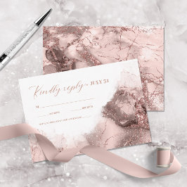Cartão RSVP Marble Glitter Wedding Rosa Dourado ID644