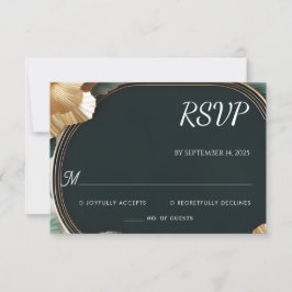 Cartão RSVP Marble Monstera Emerald Green E Dourado Casamento