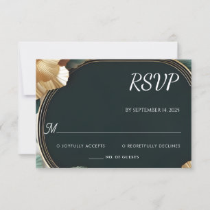 Cartão RSVP Marble Monstera Emerald Green E Dourado Casamento