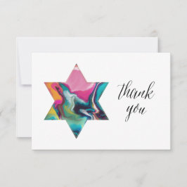Cartão RSVP Marbled Rainbow Jewish Star Bat Mitzvah Obrigado