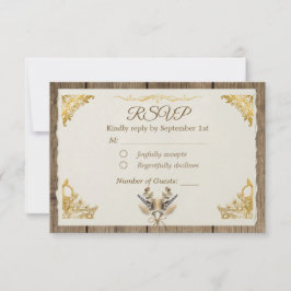 Cartão RSVP Marfim Dourado Boho Floral Rústico Elegante Script