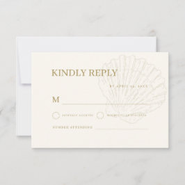 Cartão RSVP Marfim e Dourado Desenho à Mão de Conchas Casament