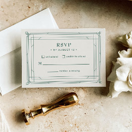 Cartão RSVP Marfim e Verde | Casamento de Férias Elegante
