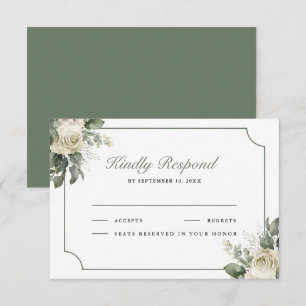 Cartão RSVP Marfim Rosa Salvia Verde Floral Casamento
