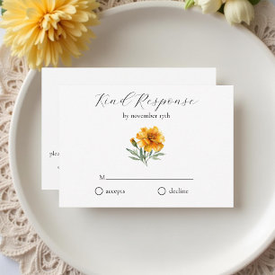 Cartão RSVP Margarida Elegante Floral Amarelo Aquarela Casamen