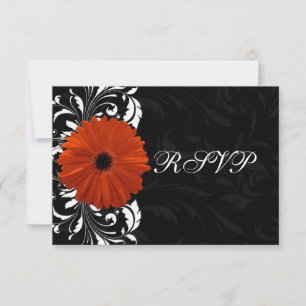 Cartão RSVP Margarida Gerbera Laranja com Desenho Preto e Bran