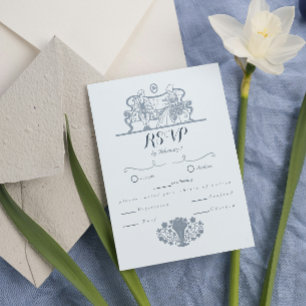 Cartão RSVP Marie Antoinette Inspirou Casamento Azul Rococo