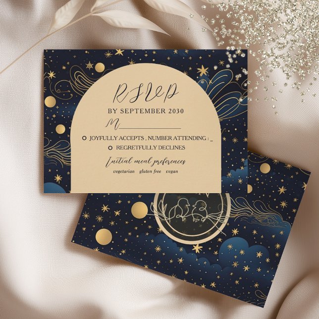 Cartão RSVP Marinha Celeste Bodas de Ouro (Criador carregado)