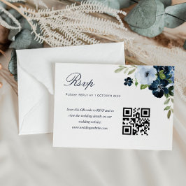 Cartão RSVP marinho azul azul azul de casamento floral código 