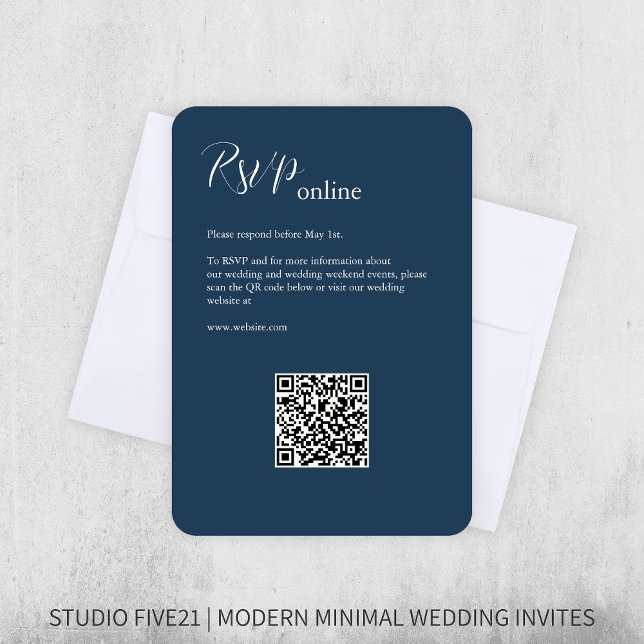 Cartão RSVP Marinho Azul ・ Casamento Moderno Elegante (Criador carregado)