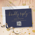 Cartão RSVP Marinho Azul Dourado Código QR Correspondente com<br><div class="desc">Um script de assinatura simples e elegante responde gentilmente à placa RSVP marinho azul e dourada com código QR. Projetado por Thisnotme©</div>