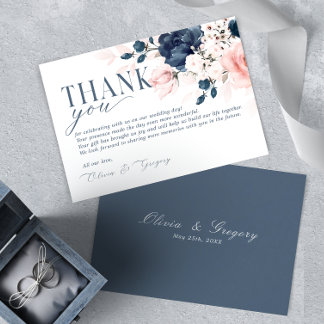 Cartão RSVP Marinho Azul e Casamento Floral Rosa Esbranquiçado