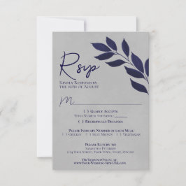 Cartão RSVP Marinho Azul e Cinza Casamento de Aquarela