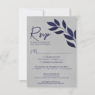 Cartão RSVP Marinho Azul e Cinza Casamento de Aquarela