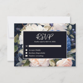 Cartão RSVP Marinho Azul e Pincel Pintado Casamento Floral Ros