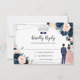 Cartão RSVP Marinho Azul Gêmeas Florais Garota Quinceañera