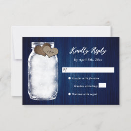 Cartão RSVP Marinho Azul Mason Jar Wood Lights Casamento Cartã