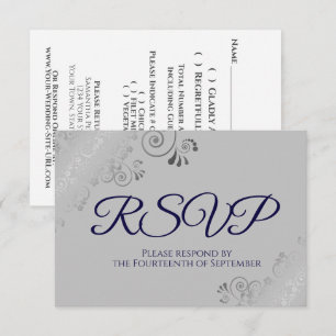 Cartão RSVP Marinho Azul no Casamento Elegante de rendas de pr
